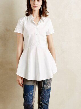 ANTHROPOLOGIE: White Peplum Poplin